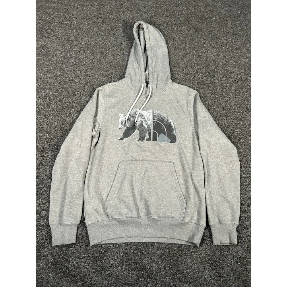 The North Face Bear On The Move‎ Pullover Hoodie Gray Mens Small Drawstrings